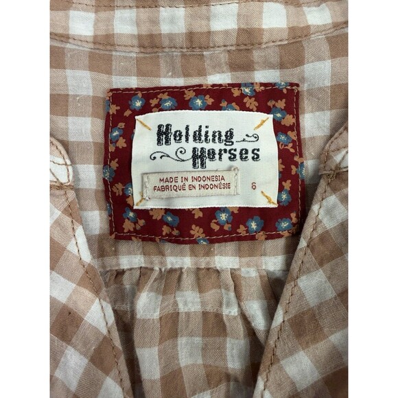 Holding Horses Anthropologie Devon Gingham Popover Peasant Blouse Size 6 - Picture 3 of 10